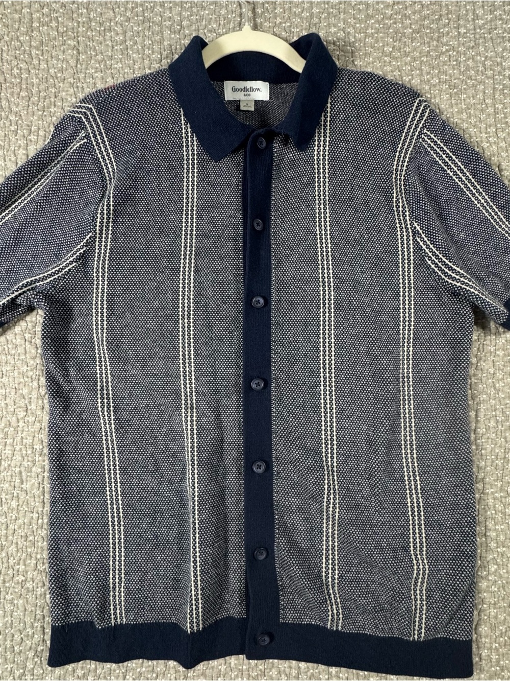 Goodfellow & Co Navy and Cream Short-Sleeve Knit Button Shirt